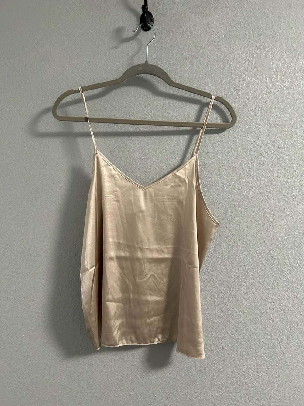 Zenana Beige Satin V-Neck Spaghetti Strap Camisole